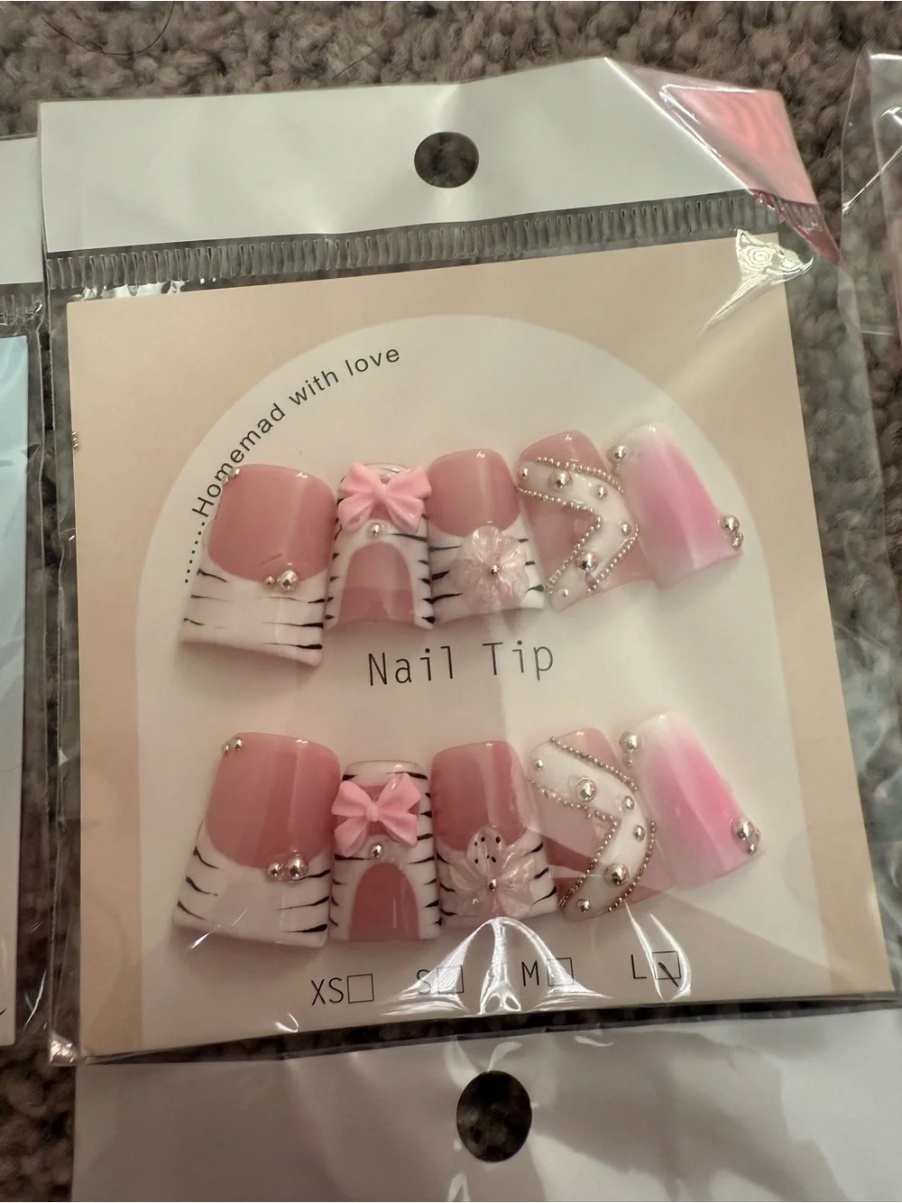 Pink Floral Press-On Nail Set SIZE L - Assorted Styles
